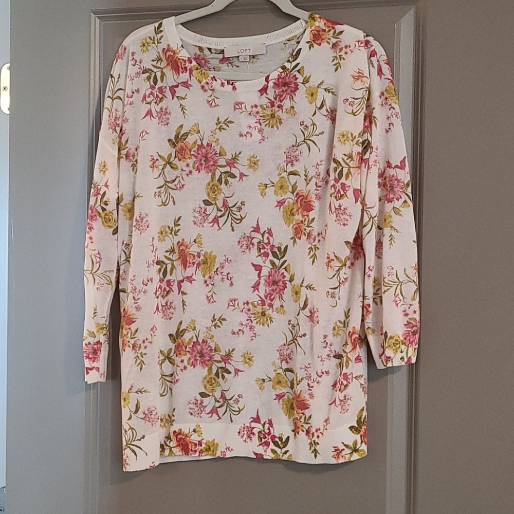 LOFT BOTANICAL PRINT LIGHT SWEATER SZ L